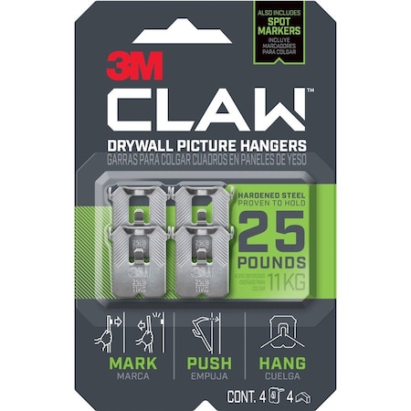 3M CLAW Drywall Picture Hanger, Gray, 4PK MMM3PH25M4ES
