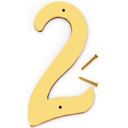 Hy-Ko House Number, Character: 2, 4 in H Character, 2-1/2 in W Character, Brass Character, Solid Brass BR-40/2