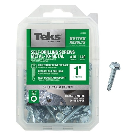Teks Self-Drilling Screw, #10 x 1 in, Zinc Plated Steel Flange Hex Head External Hex Drive 21328