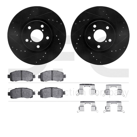 Dynamic Friction Co DFC Rotors-Drilled & Slotted-Black w/ 5000 Advanced Brake Pads Incl Hdw 8512-13049