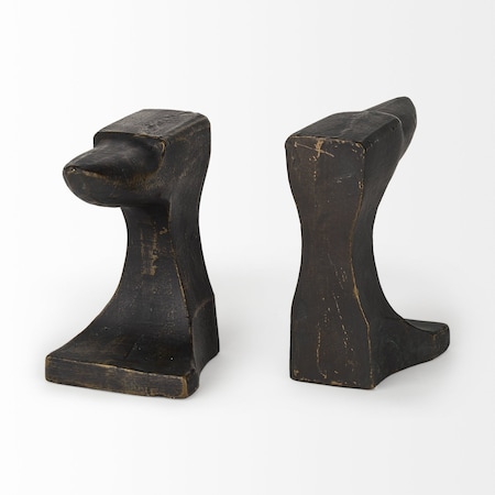 Homeroots Set of Two 6" Black And Gold Polyresin Decorative Bookends, 2PK 392142