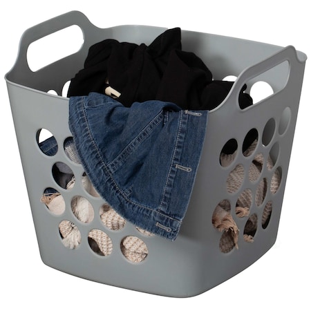 Basicwise Flexible Plastic Laundry Basket - Square Storage Hamper with Side Handles for Easy Carrying QI003857.GY