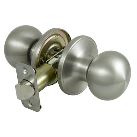 Prosource Passage Knob, Metal, Stainless Steel, 2-3/8 to 2-3/4 in Backset, 1-3/8 to 1-3/4 in Thick Door T9630BRA4V