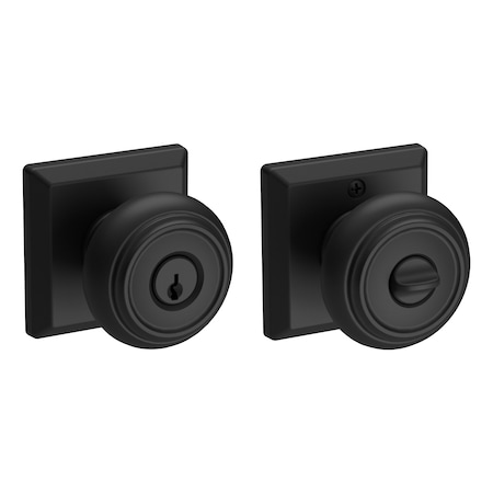 Baldwin Entry Traditional Knob and Traditional Square Rose with 6AL Latch and Dual Strike Satin Black ENTRATSR190