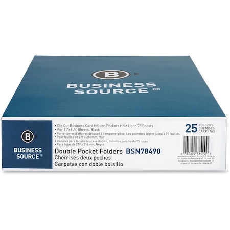 Business Source Pocket Folder, Black, Paper, PK25 BSN78490
