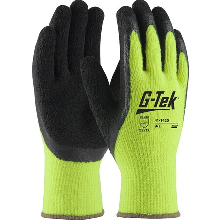 G-Tek Hi-Vis Seamless Knit Acrylic Glove with Latex Coated Foam Grip on Palm, Fingers & Thumb, 12PK 41-1420/XL