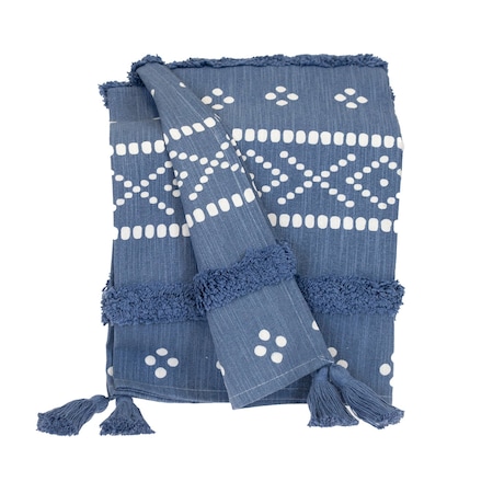 Homeroots Blue Woven Cotton Striped Throw Blanket 478693