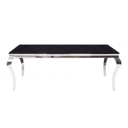 Homeroots 80" Black And White Glass And Stainless Steel Dining Table 347317