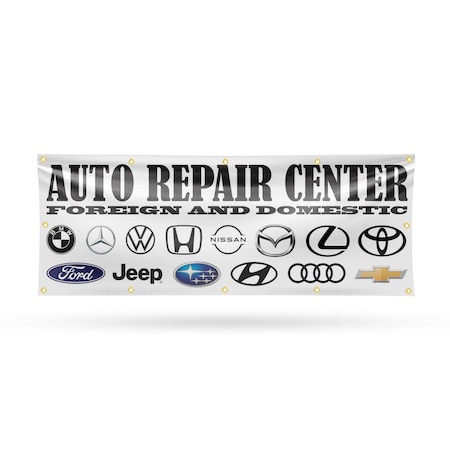 Signmission Auto Repair Center Foreign and Domestic, 48 Inch x 120 Inch, Vinyl Banner B-120-30471