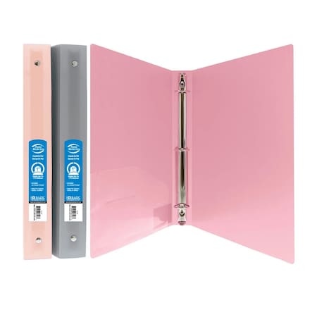 Bazic Products 1" Poly 3-Ring Binder with Pocket, Assorted Pastel Colors, 1 Count, 3PK 3127