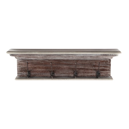 Homeroots 28in Brown Solid Wood Four Hook Wall Mount Coat Rack 397662