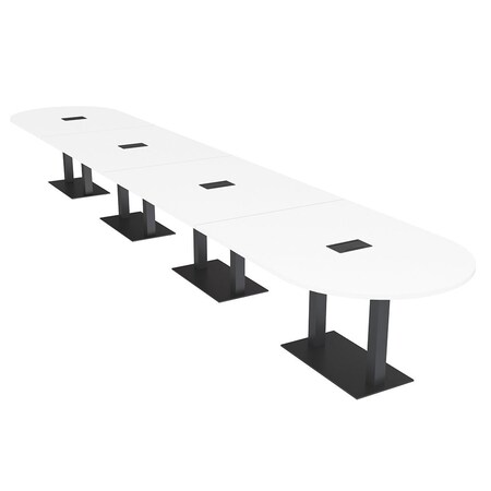 Skutchi Designs Racetrack Conference Table With Power, 48 in W, 264 in L, White HAR-RAC-48X264-DOU.BK-W960-EBLK