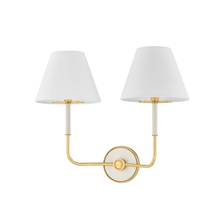 Hudson Valley Lighting Wedgewood 2 Light Wall Sconce in Aged Brass/Off-White by Mark D. Sikes MDS2201-AGB/OW