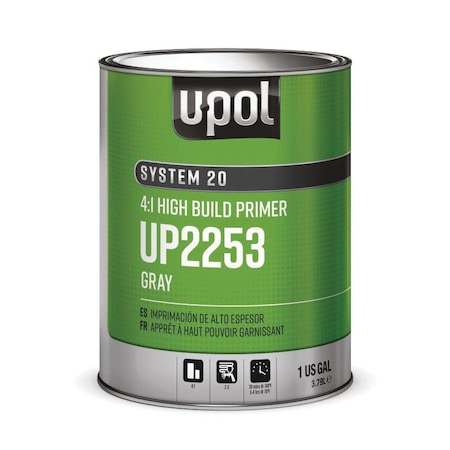 U-Pol High-Build 2K Multi-Purpose Primer, 1 gallon Tin, Gray, 4:1 Mixing, High-Build, Use: DTM UP2253