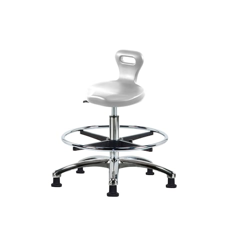 Blue Ridge Ergonomics Poly Serpent Stool Chrome-Medium Bench Height with Chrome Foot Ring & Stationary Glides in Gray Poly PSPMBSL-CR-CF-RG-GRY