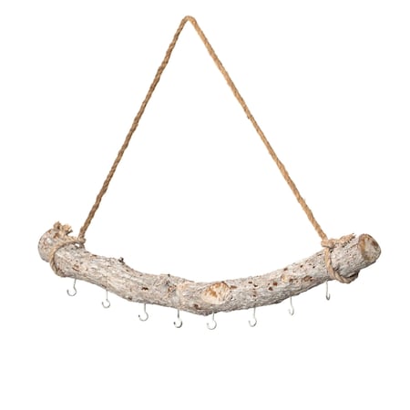 Uniquewise 32-inch Natural Jujube Wooden Log Hanging Farmhouse Wall Decor with 8 Hooks for Wall Accessories QI004776-8