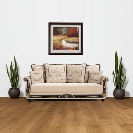 Homeroots 95" Beige Chenille Convertible Futon Sleeper Sofa And Toss Pillows With Storage 607080