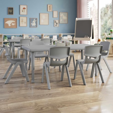 Flash Furniture 7 PC Plastic Activity Table and 6 Chairs Set, 10.5 inSeat Height-Soft Gray YU-YCX-0013-2-RECT-TBL-SFTGY-E-GG