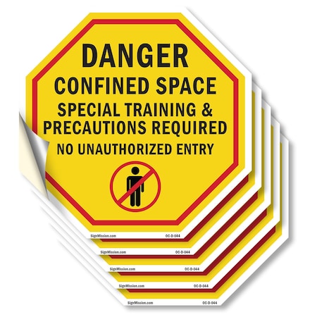 Signmission Danger Confined Space Special Train, 4 inch X 4 inch, Vinyl Decal, 5PK OC-D-5PACK-4-44