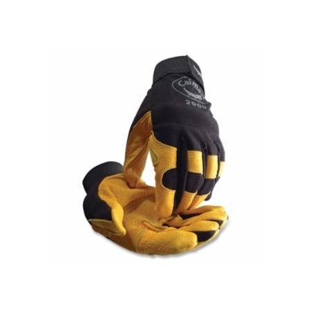 Caiman 2900 Pig Grain Palm and Knuckle Protection Mechanics Gloves, X-Large, Black/Yellow, 12PK 607-2900-XL
