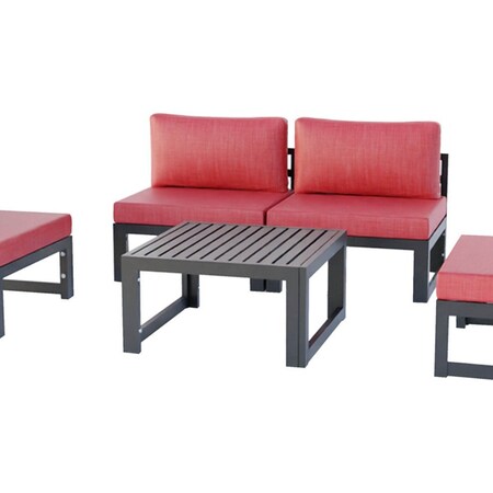 Leisuremod Chelsea 4-Piece Middle Patio Chairs Black Aluminum With Red Cushions CSBL-4R