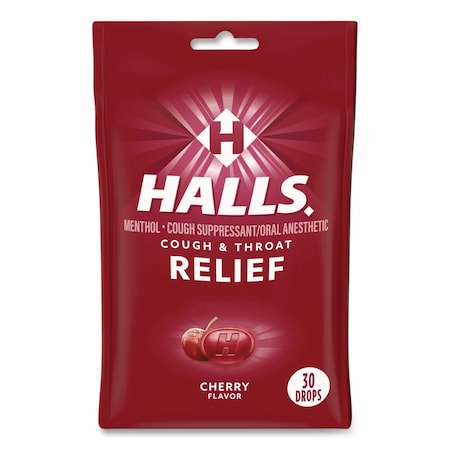 Halls Relief Menthol Cough Suppressant - Oral Anesthetic, Cherry, 30PK 62182/5221-OWN