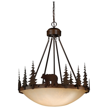 Vaxcel Bozeman 4-Light 24 in. Wide Burnished Bronze Rustic Bear Bowl Pendant Light Amber Glass PD55724BBZ