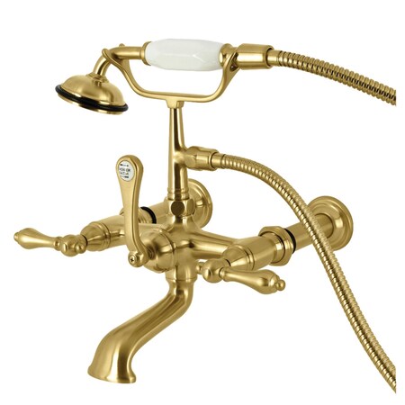 Kingston Brass 7-Inch Wall Mount Tub Faucet with Hand Shower, Brushed Brass CC541T7