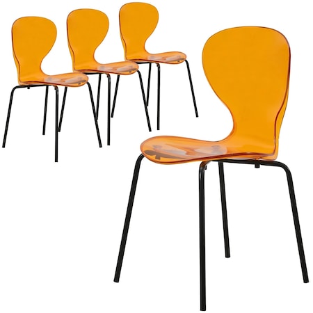 Leisuremod Modern Oyster Transparent Side Dining Side Chair with Black Base in Orange, 4PK OCB-17TOR4