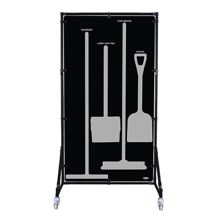5S Supplies Housekeeping Shadow Board Broom Station V10, Black / Gray, Kit + Stand, No Text HSB-V10-BLACK/GRAY-KIT-STAND- NO TEXT