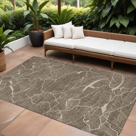 Homeroots 10' X 14' Brown And Ivory Abstract Washable Indoor Outdoor Area Rug 601043