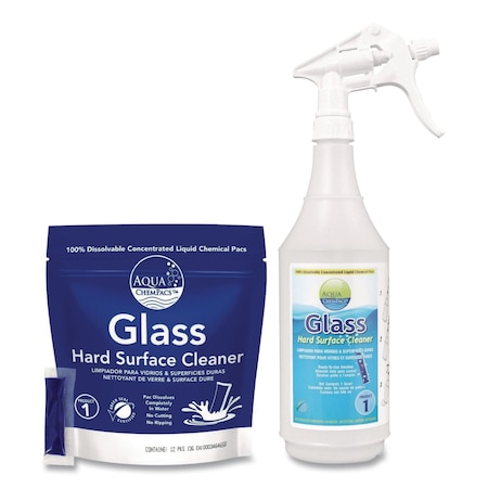 Diversey Aqua ChemPacs Glass Hard Surface Cleaner with Empty 32 oz Spray Bottle, Lavender-Mint, 12 Chem Pacs 9320997