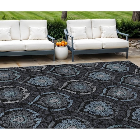 Homeroots 9' X 12' Blue Charcoal And Gray Medallion Washable Indoor Outdoor Area Rug 587702
