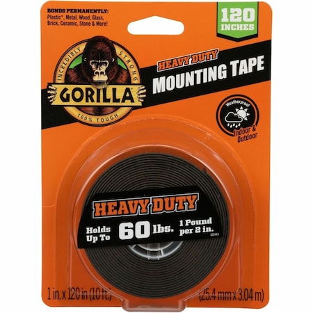 Gorilla Glue Double Sided Mounting Tape, 1 in W x 120 in L, 43 mil Thick, Black 102441