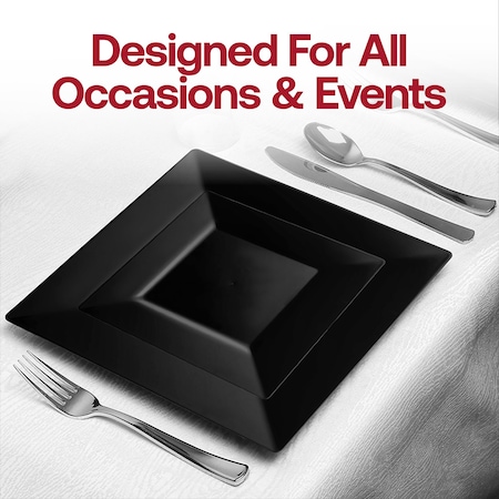 Smarty Had A Party 6.5" Black Square Plastic Cake Plates (120 Plates), 120PK 6906-CASE