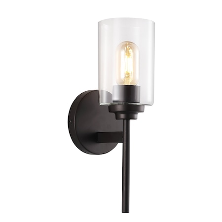 Jonathan Y Juno 13" 1-Light Farmhouse Industrial Metal/Glass Cylinder LED Sconce, Oil Rubbed Bronze/Clear JYL9547A