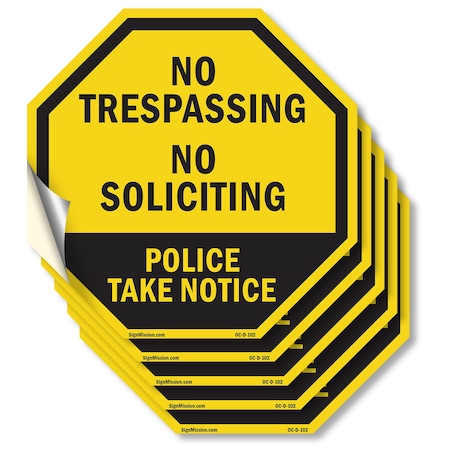 Signmission No Trespassing No Soliciting Police, 4 inch X 4 inch, Vinyl Decal, 5PK OC-D-5PACK-4-102