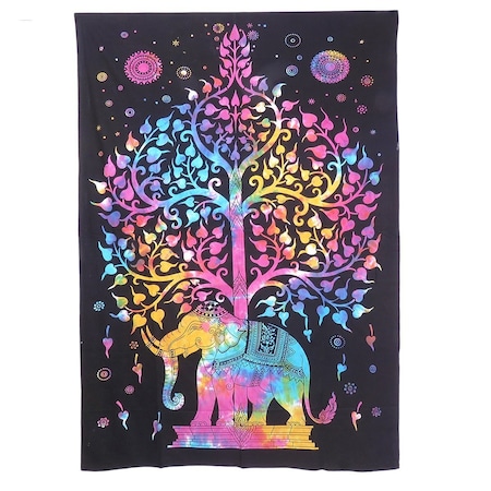 Homeroots 80" X 56" Black Pink And Yellow Elephant Mandala Cotton Hanging Tapestry 397200