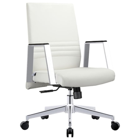 Leisuremod Aleen Office Chair in Upholstered Leather and Iron Frame with Swivel and Tilt, White AO19WL