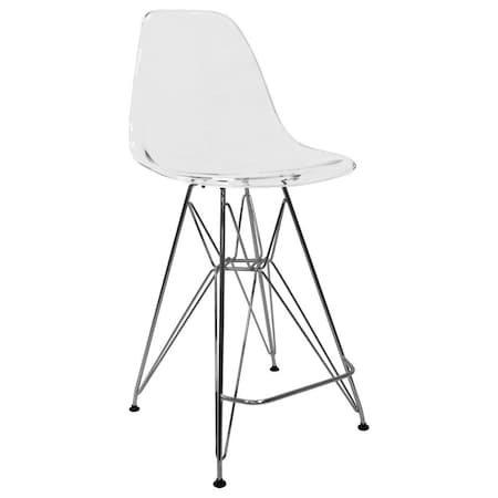 Leisuremod Cresco Modern Acrylic Barstool with Chrome Base and Footrest, Clear CB30CL