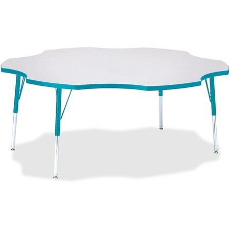 Jonti-Craft Berries Six Leaf Activity Table, 60 in., A-height, Freckled Gray/Teal/Gray 6458JCA005