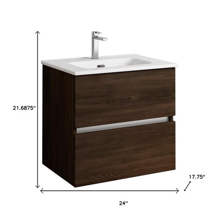 Homeroots 24" Dark Brown Wood Freestanding Bathroom Vanity With White Sink And Two Drawers 627391