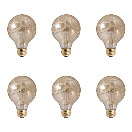 Bulbrite 40W Globe G25 Incandescent Bulbs, Amber Marble Glass, Medium E26 Screw Base, 6PK 861324
