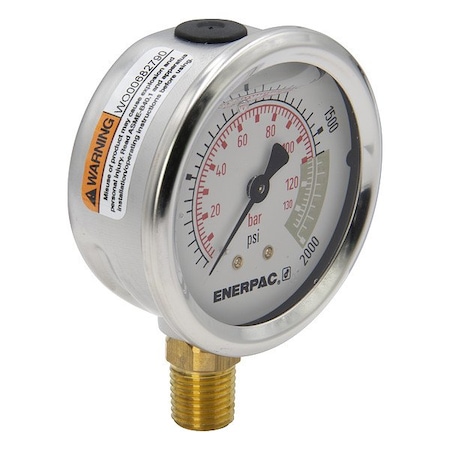 Enerpac Hydraulic Pressure Gauge, 63 mm Dial, 1/4 in NPTF, Lower Back Location G2515L