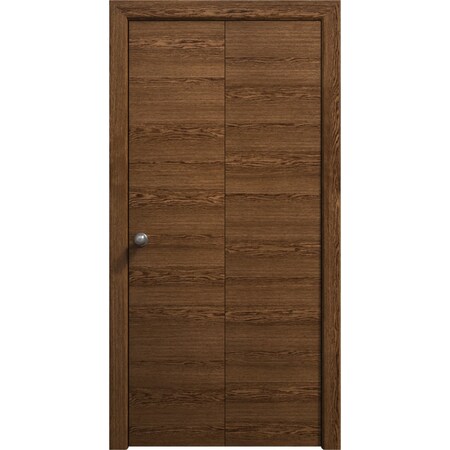 Sartodoors Sliding Closet Bi-fold Doors 36 x 80 inches, Ego 5000 Cognac Oak Veneer, Sturdy Tracks Moldings Tr EGO5000BF-DKO-36x80 (2* 18x80)