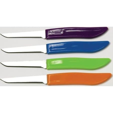 Chef Craft Paring Knife Set, Stainless Steel Blade, Plastic Handle, Blue/Green/Orange/Purple Handle 21852