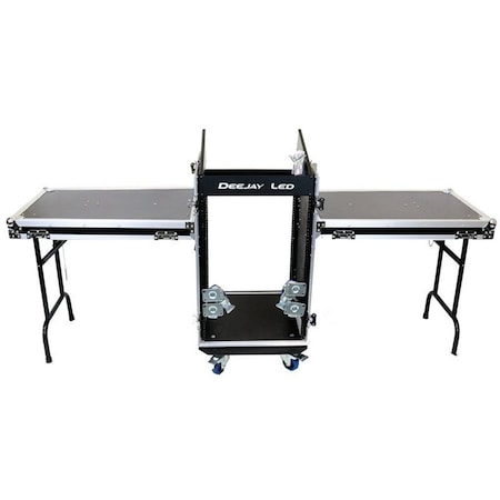 Deejay Led Fly Drive Case 11u Space Slant Mixer Rack / 16u Space Vertical Rack System W/Caster Board & Two Sid TBH11M16UCT2