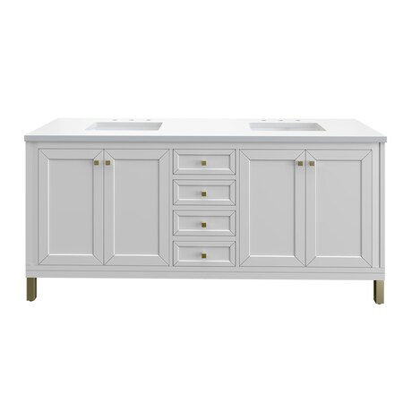 James Martin Vanities Chicago 72 in. Double Vanity, Glossy White, w/ 3 CM White Zeus Silestone Top 503-V72-GW-3WZ