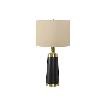 Homeroots 28" Black and Gold Metal Cylinder Table Lamp With Beige Drum Shade 545810