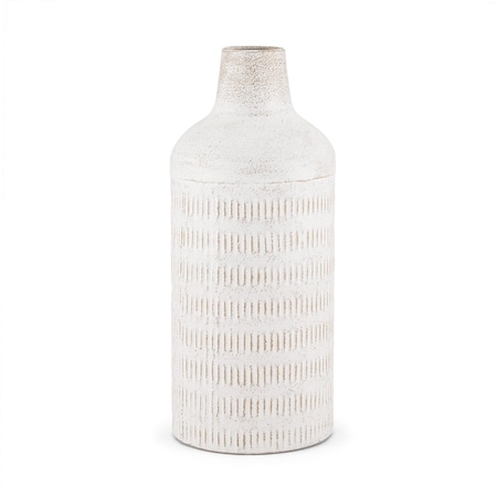 Homeroots 14" Off White And Natural Geometric Metal Cylinder Table Vase 608320